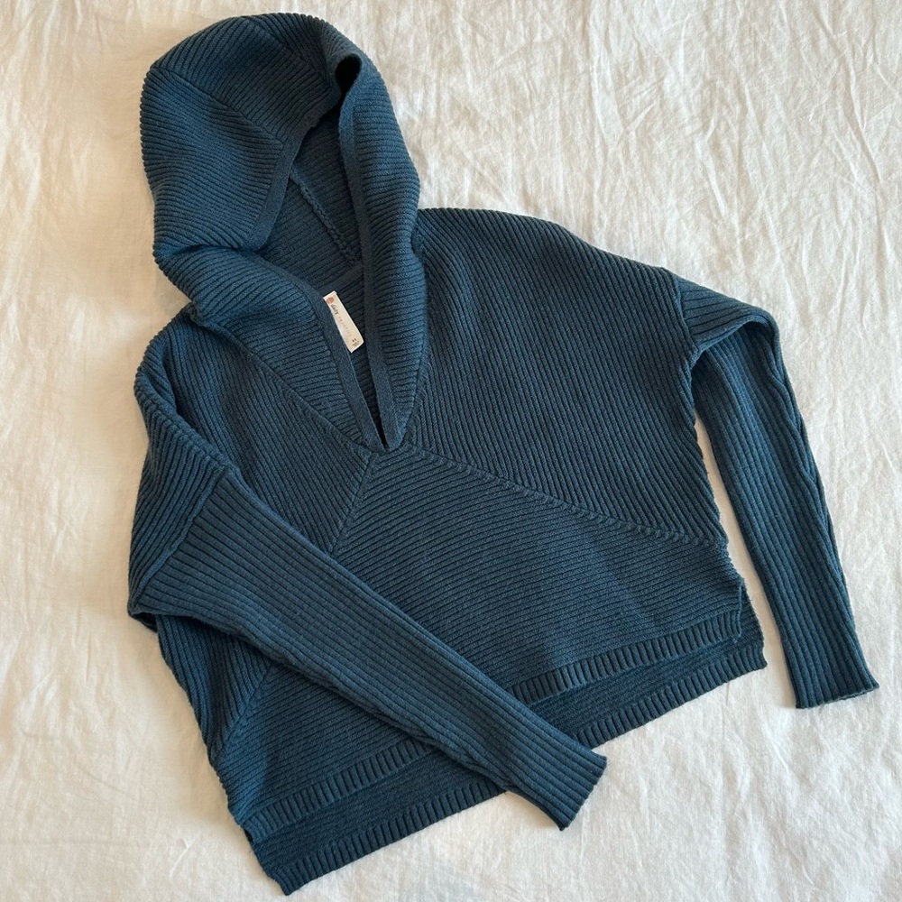 Daily Practice by Anthropologie Cropped Sweater Hoodie Ribbed ~ XS Teal Blue. - Picture 3 of 5